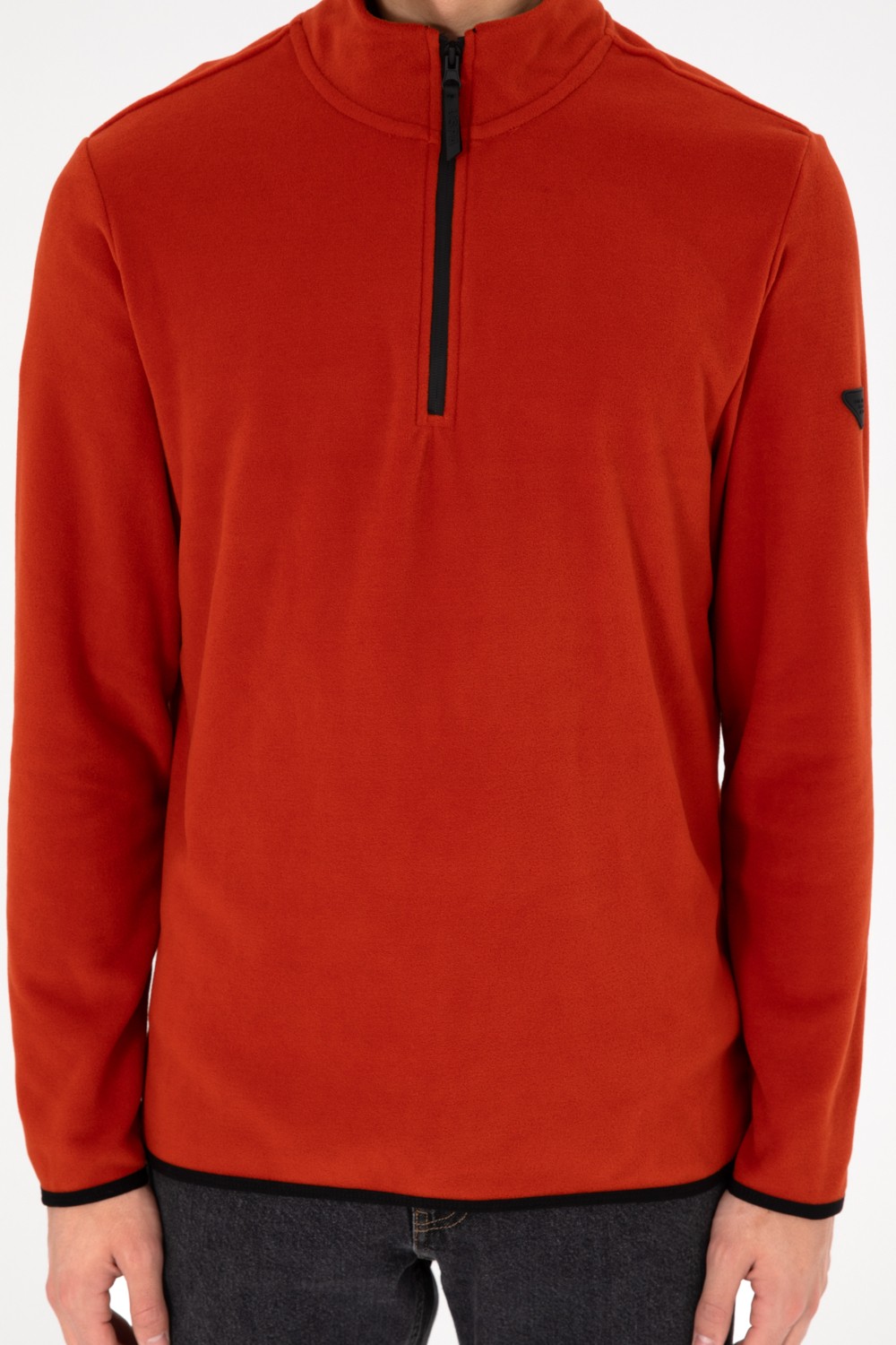 U.S. Polo Assn. Erkek Yarım Fermuarlı Haki Basic Polar Sweatshirt 50298085-VR027 görsel 7