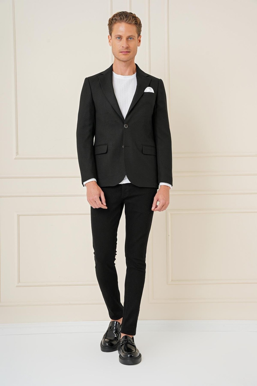 Efor Erkek Slim Fit Yünlü Örgü Dokuma Çift Yırtmaç Haki Ceket C 685