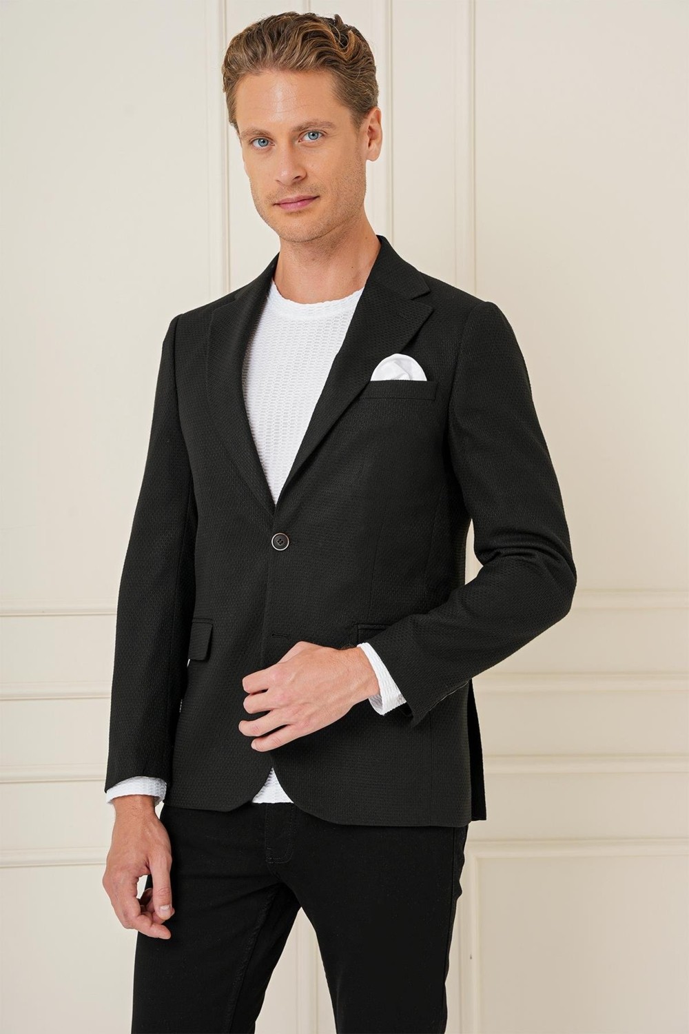 Efor Erkek Slim Fit Yünlü Örgü Dokuma Çift Yırtmaç Haki Ceket C 685 görsel 3
