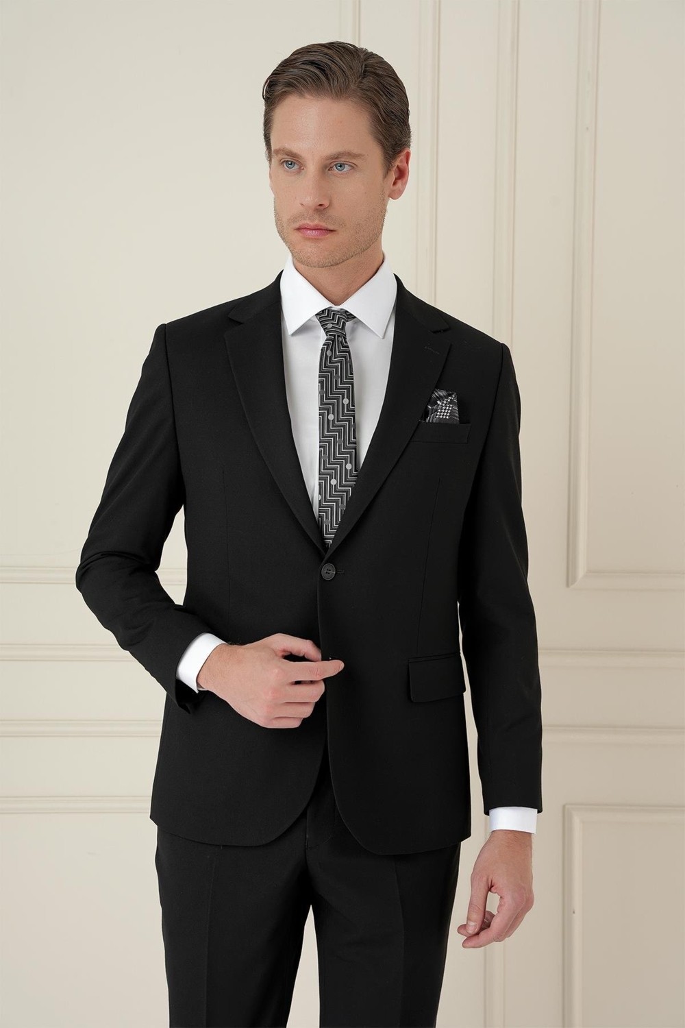 Efor Erkek Slim Fit Klasik Mono Yaka Klasik Düz Siyah Takım Elbise Tk 2021