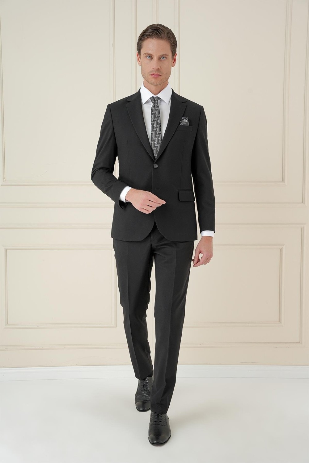 Efor Erkek Slim Fit Klasik Mono Yaka Klasik Düz Siyah Takım Elbise Tk 2021 görsel 2