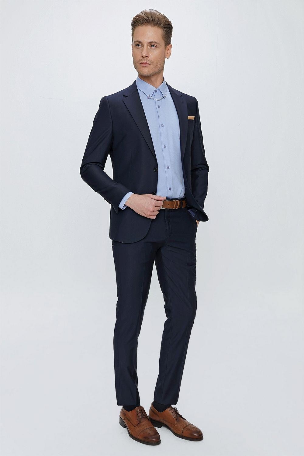 Efor Erkek Slim Fit Klasik Mono Yaka Klasik Düz Siyah Takım Elbise Tk 2021
