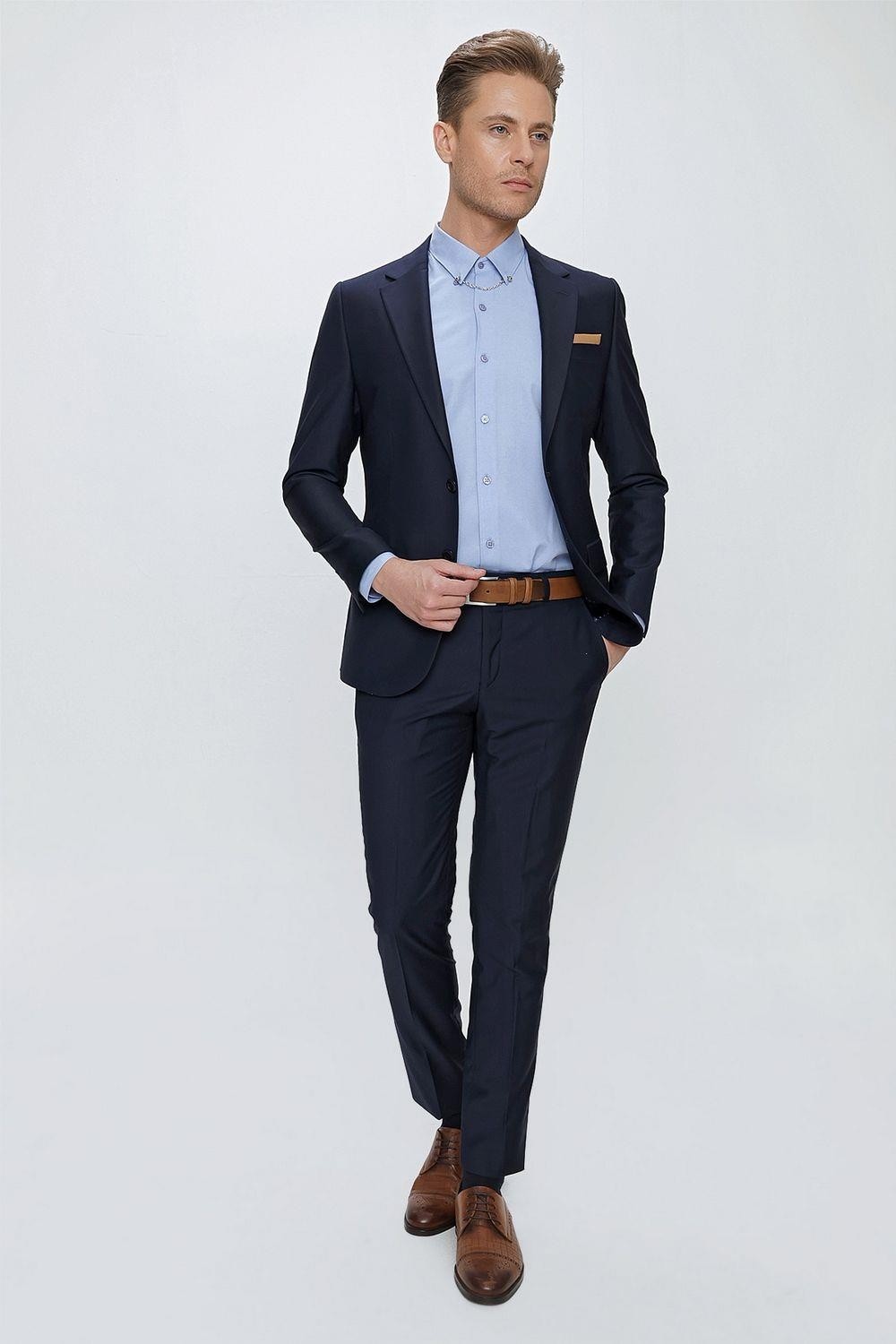 Efor Erkek Slim Fit Klasik Mono Yaka Klasik Düz Siyah Takım Elbise Tk 2021 görsel 5