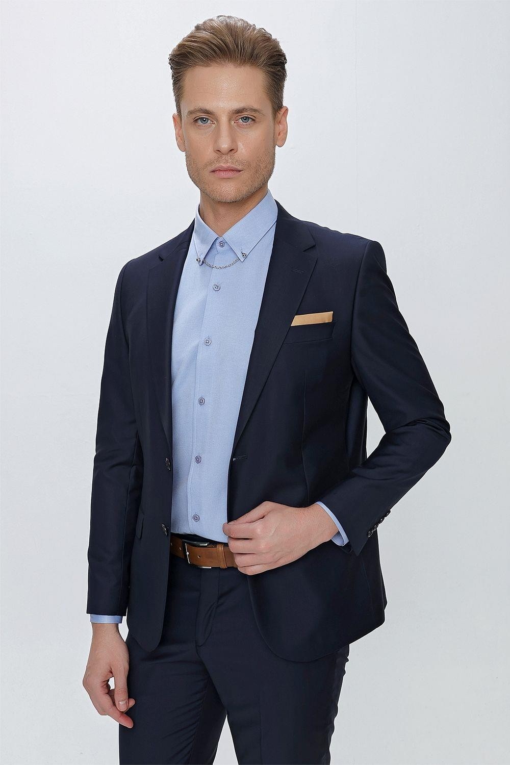 Efor Erkek Slim Fit Klasik Mono Yaka Klasik Düz Siyah Takım Elbise Tk 2021 görsel 7