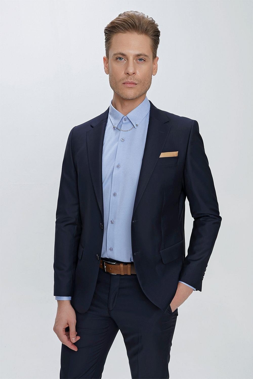 Efor Erkek Slim Fit Klasik Mono Yaka Klasik Düz Siyah Takım Elbise Tk 2021 görsel 8