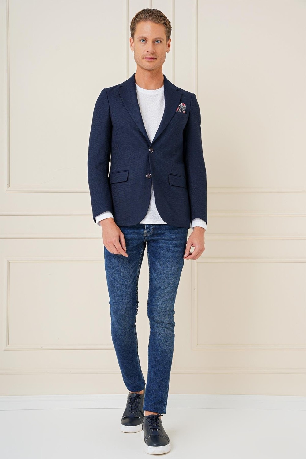 Efor Erkek Slim Fit Yünlü Örgü Dokuma Çift Yırtmaç Haki Ceket C 685 görsel 6