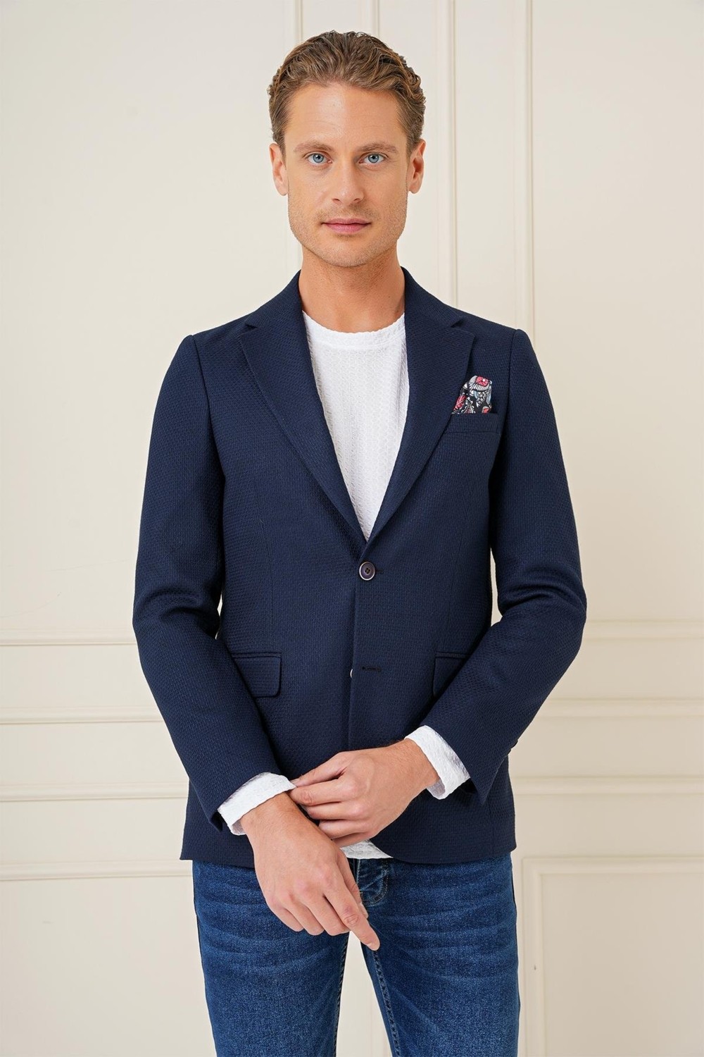 Efor Erkek Slim Fit Yünlü Örgü Dokuma Çift Yırtmaç Haki Ceket C 685 görsel 7