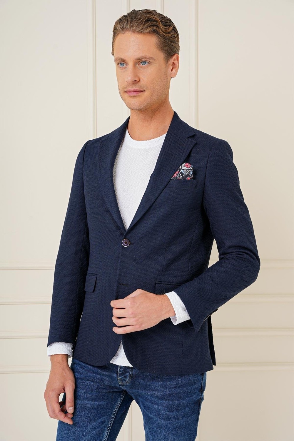 Efor Erkek Slim Fit Yünlü Örgü Dokuma Çift Yırtmaç Haki Ceket C 685 görsel 8