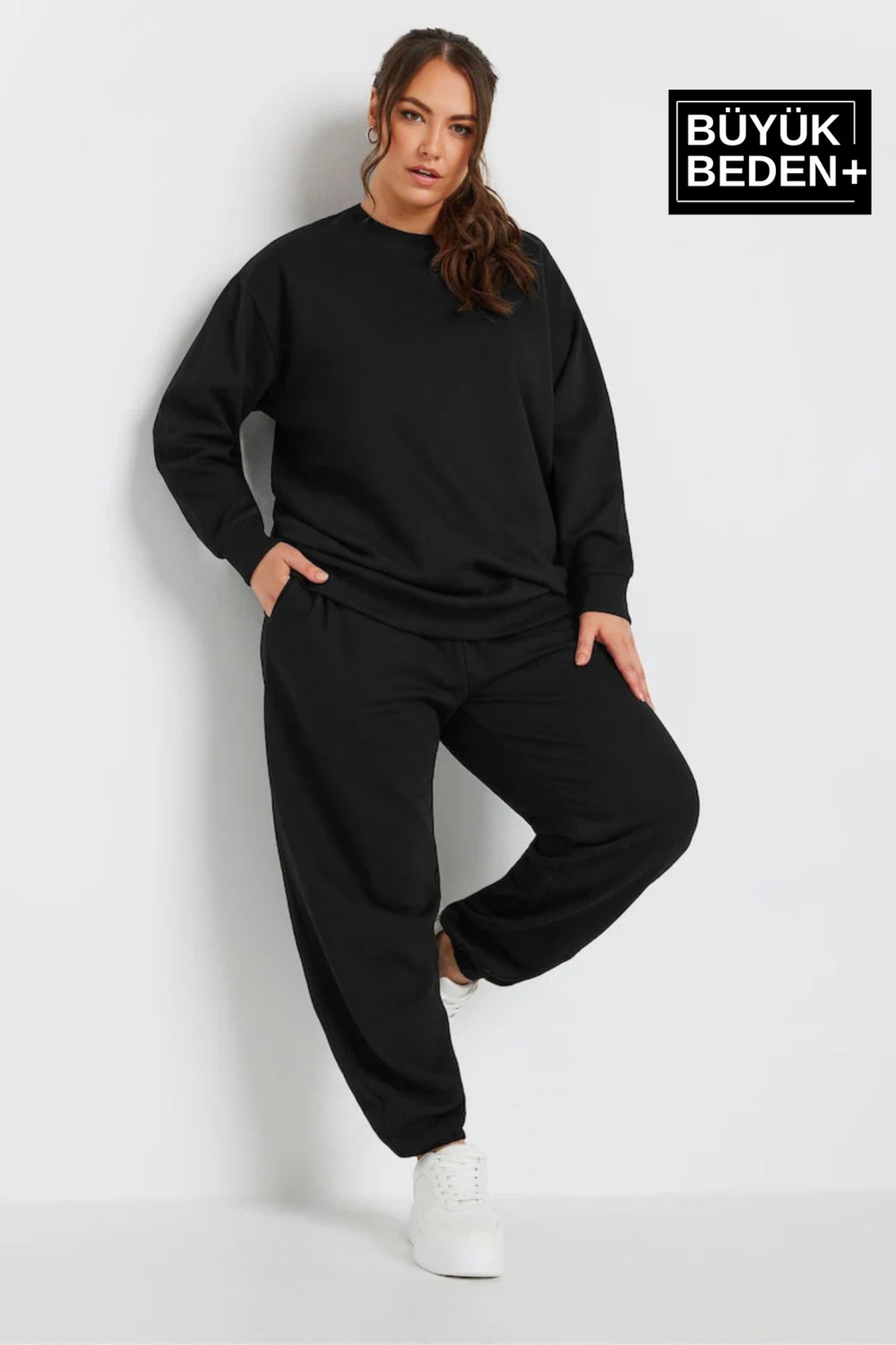 Superlife Kadın Büyük Beden Bisiklet Yaka Ince Sweatshirt SPR24BSWK56