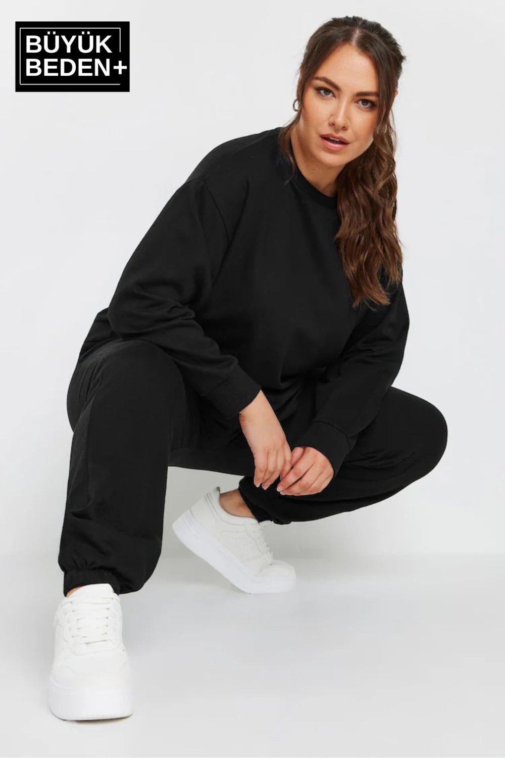 Superlife Kadın Büyük Beden Bisiklet Yaka Ince Sweatshirt SPR24BSWK56 görsel 2