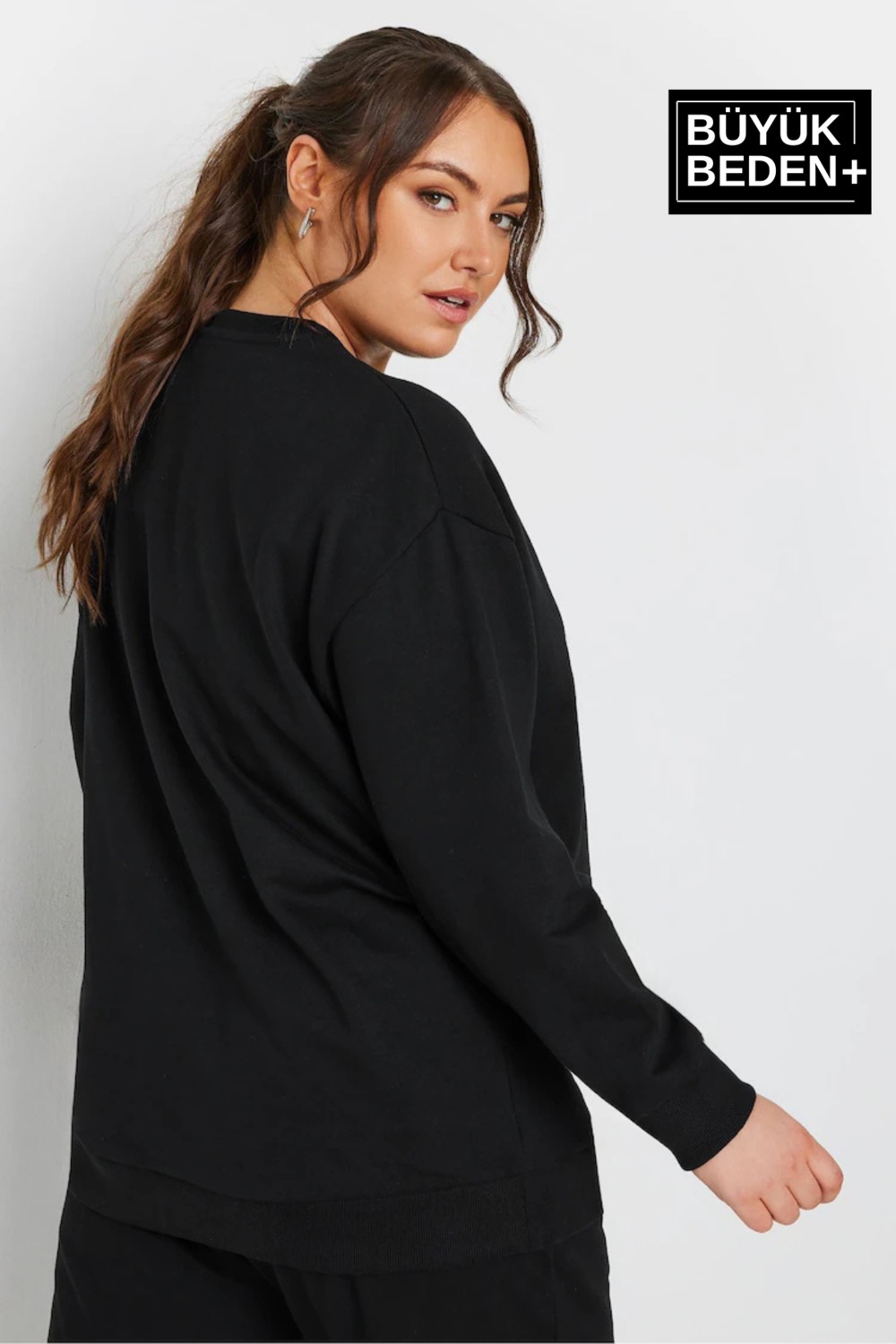Superlife Kadın Büyük Beden Bisiklet Yaka Ince Sweatshirt SPR24BSWK56 görsel 3