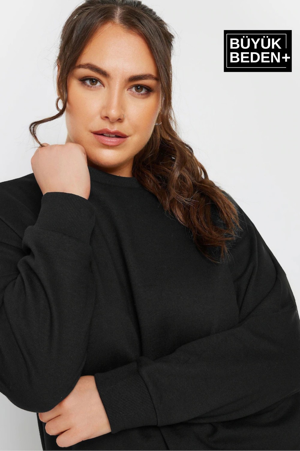 Superlife Kadın Büyük Beden Bisiklet Yaka Ince Sweatshirt SPR24BSWK56 görsel 4