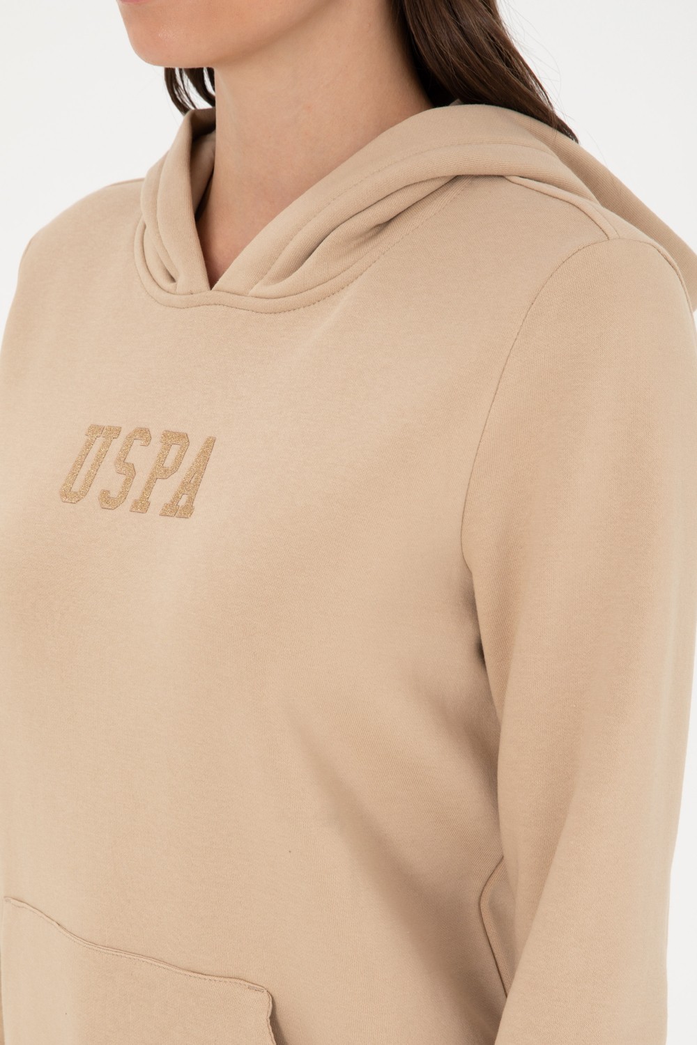 U.S. Polo Assn. Kadın Kum Basic Kapüşonlu Sweatshirt 50289536-VR085 görsel 7