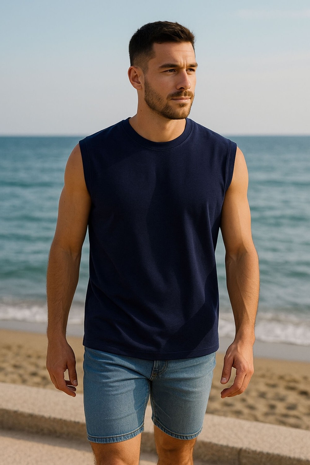 Markapia Man Erkek Bisiklet Yaka Sıfır Kol %100 Pamuk T-Shirt görsel 7