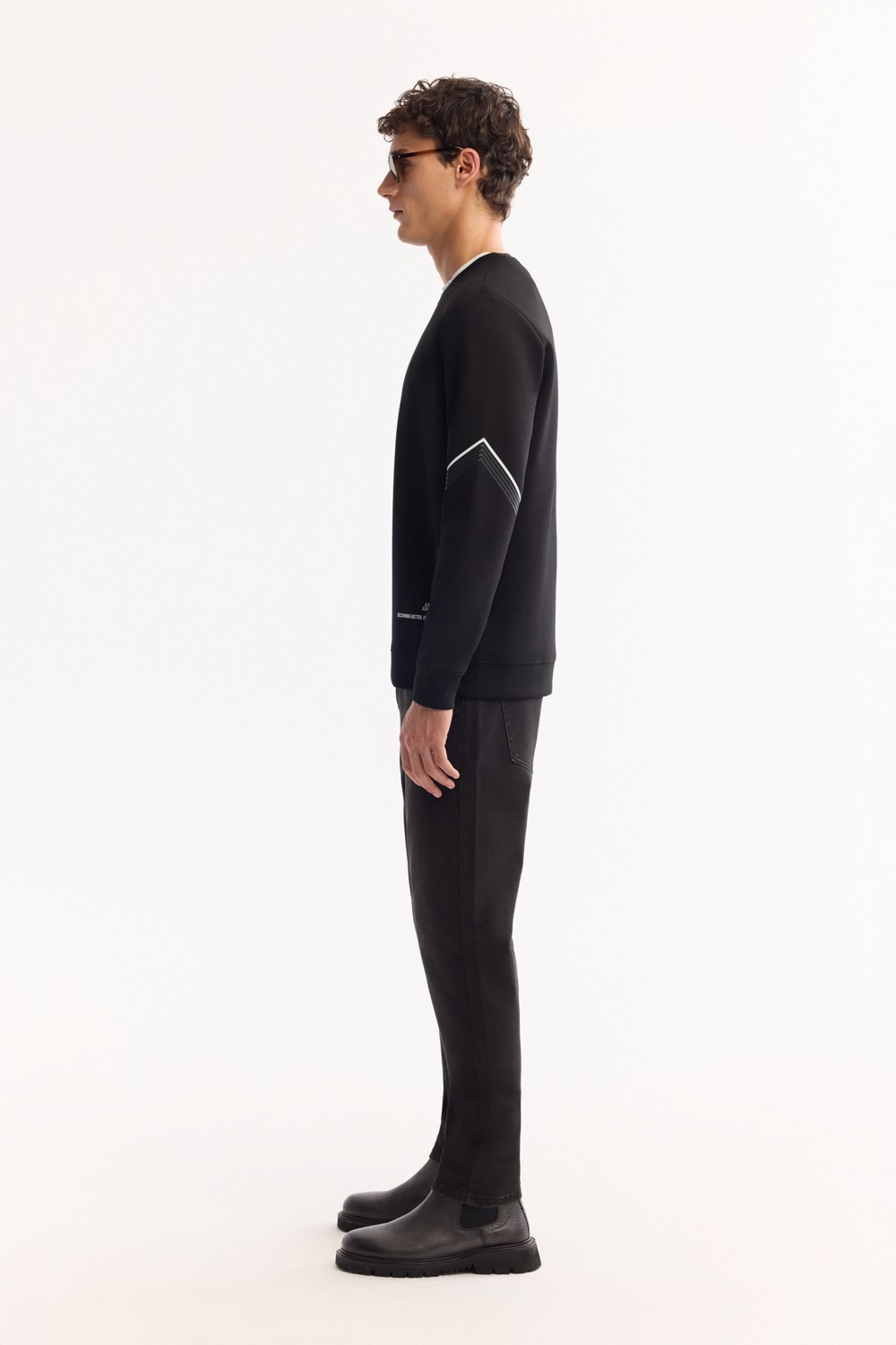 AVVA Erkek Siyah Bisiklet Yaka Pamuklu Bi-Stretch Baskılı Regular Fit Sweatshirt A52Y1258 görsel 3
