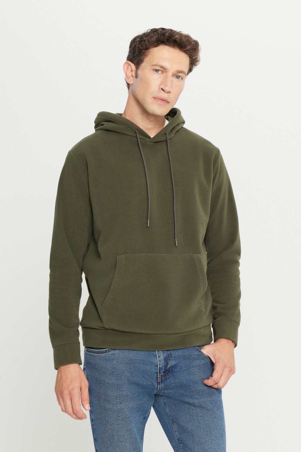 Altınyıldız Classics Erkek Siyah Sweatshirt Polar Standart Fit Normal Kesim Kapüşon Yaka