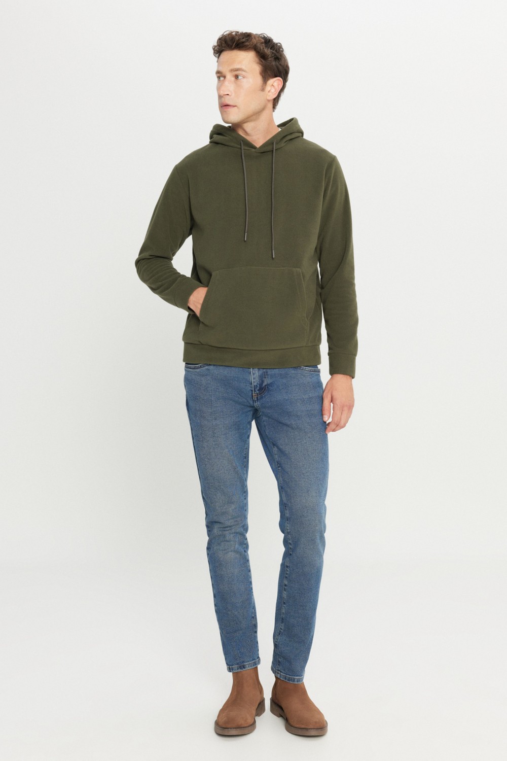 Altınyıldız Classics Erkek Siyah Sweatshirt Polar Standart Fit Normal Kesim Kapüşon Yaka görsel 2