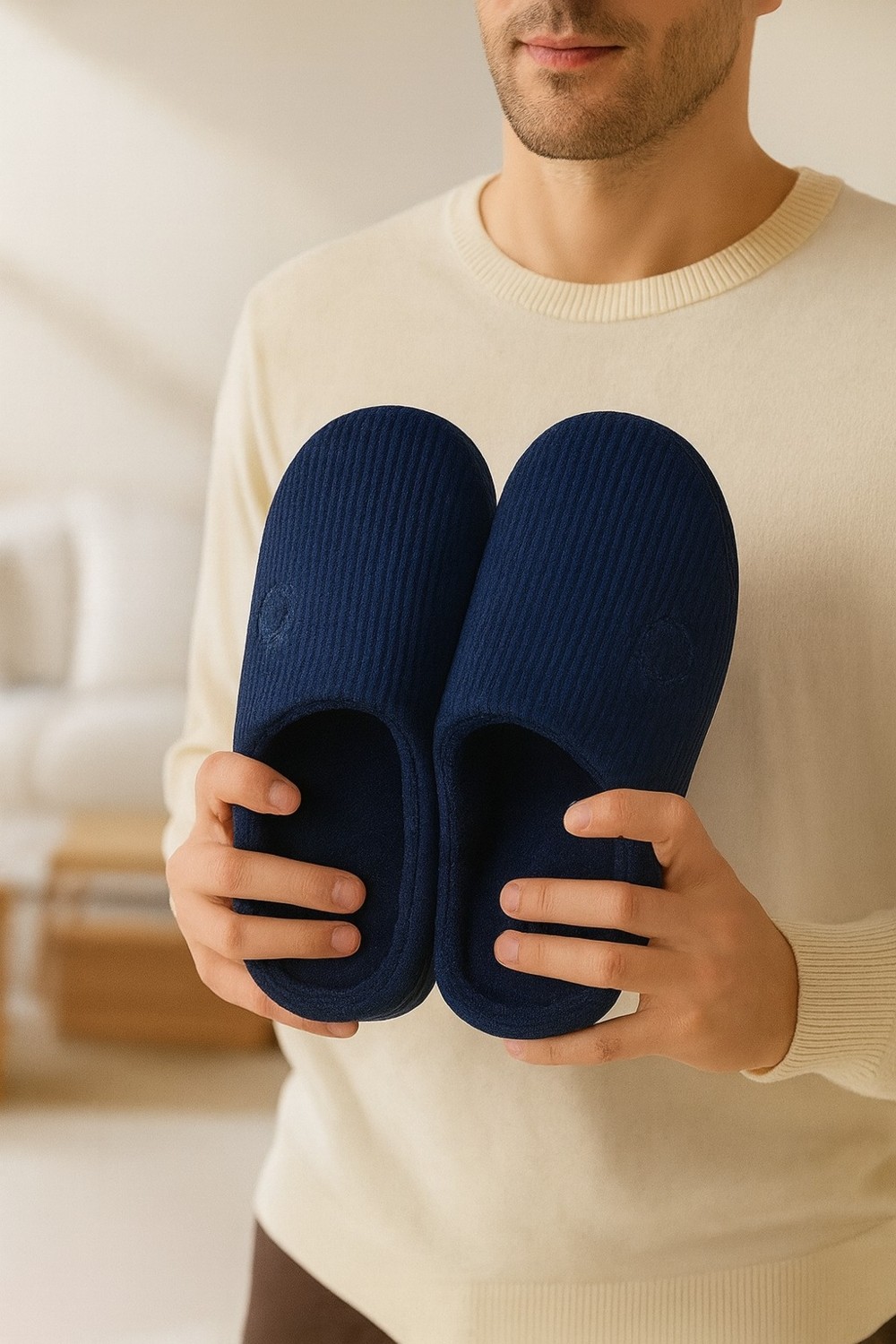 ModaFrato VELVET Erkek Ev Terliği Ses Yapmayan Taban Yünlü Terlik