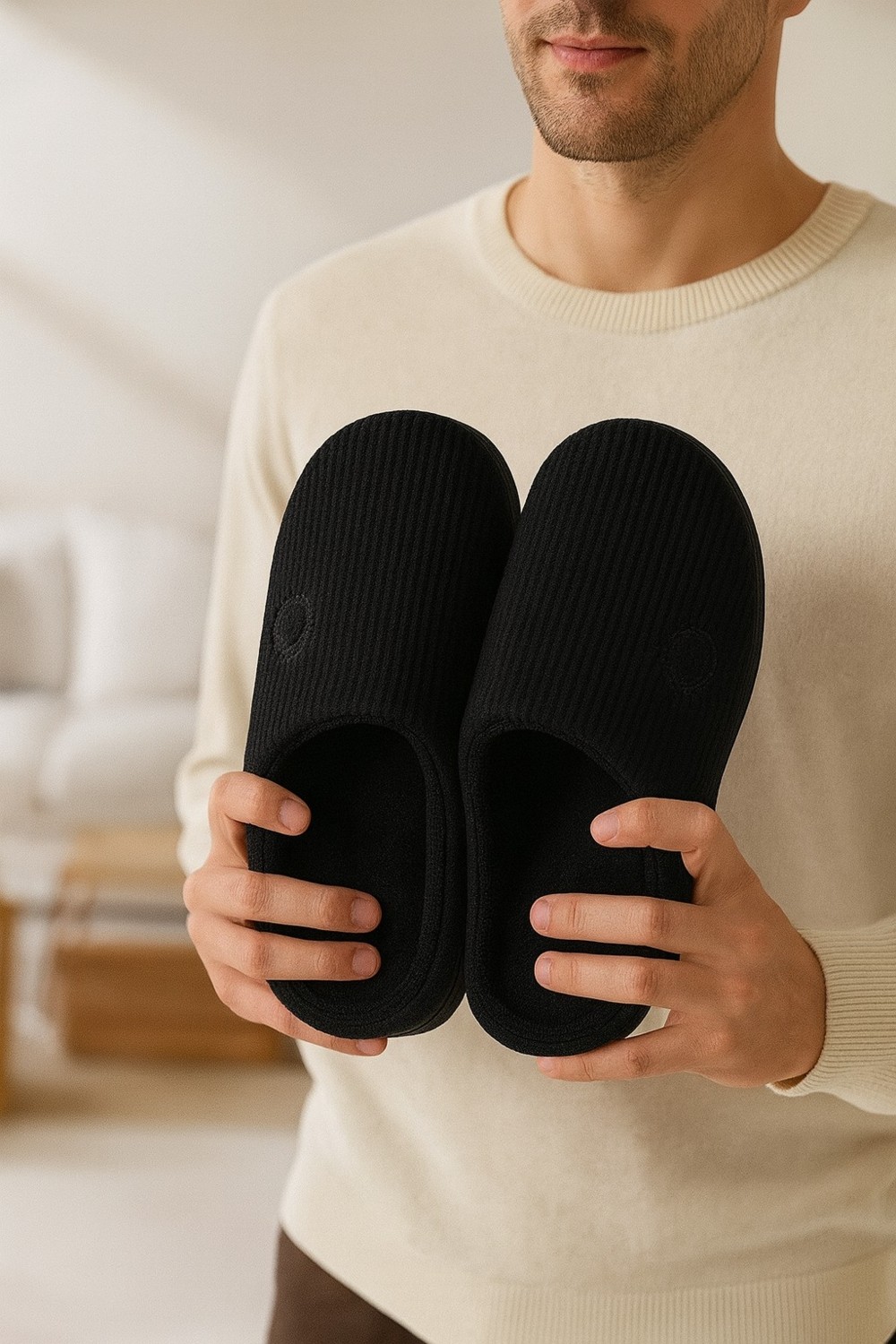 ModaFrato VELVET Erkek Ev Terliği Ses Yapmayan Taban Yünlü Terlik görsel 8
