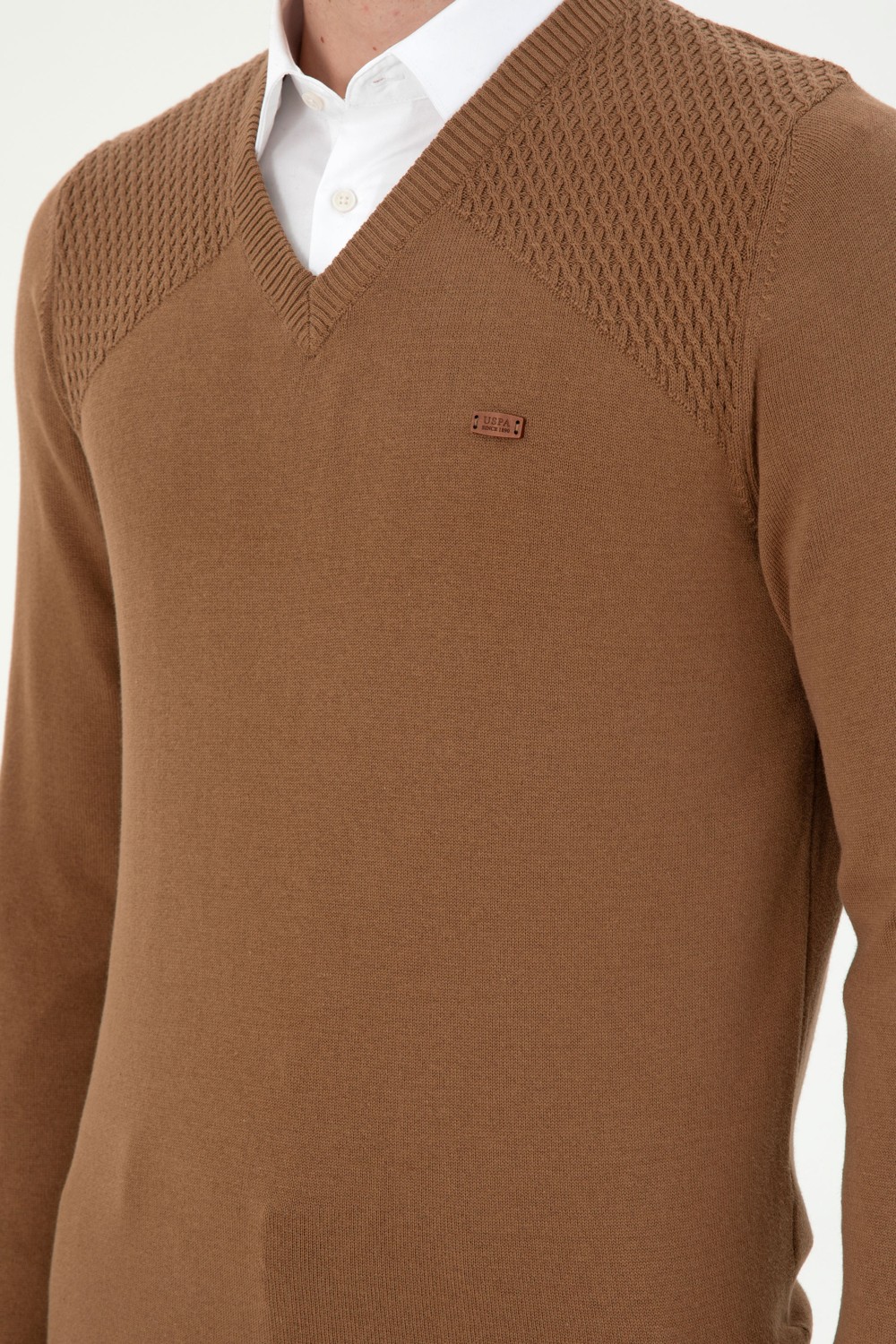 U.S. Polo Assn. Erkek Slim Fit V Yaka Antrasit Melanj Kazak 50297063-VR081 görsel 7