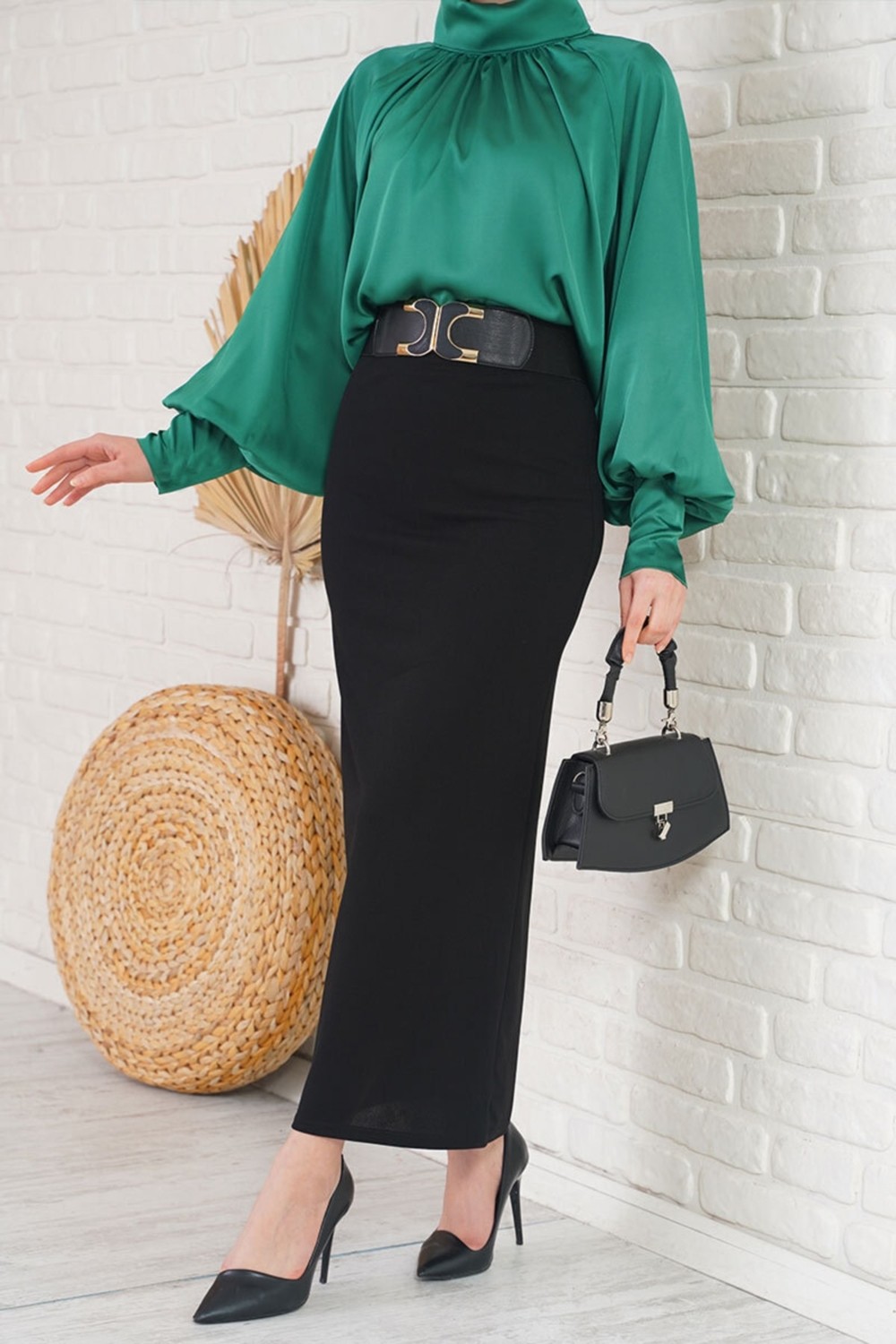 Eceylül Moda Bel Lastikli Likralı Kalem Etek Siyah görsel 2