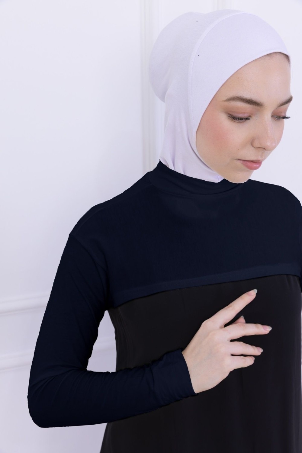 Loggia Balıkçı Yaka Boyunluklu Kolluk - Likralı Kadın Body Tesettür Crop Bolero Lacivert görsel 3