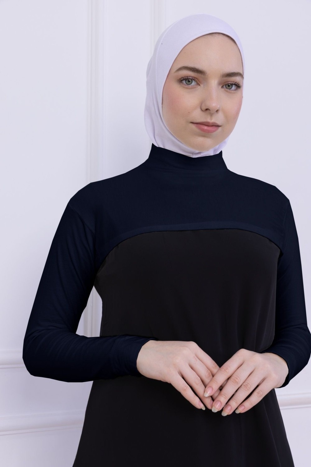 Loggia Balıkçı Yaka Boyunluklu Kolluk - Likralı Kadın Body Tesettür Crop Bolero Lacivert görsel 4