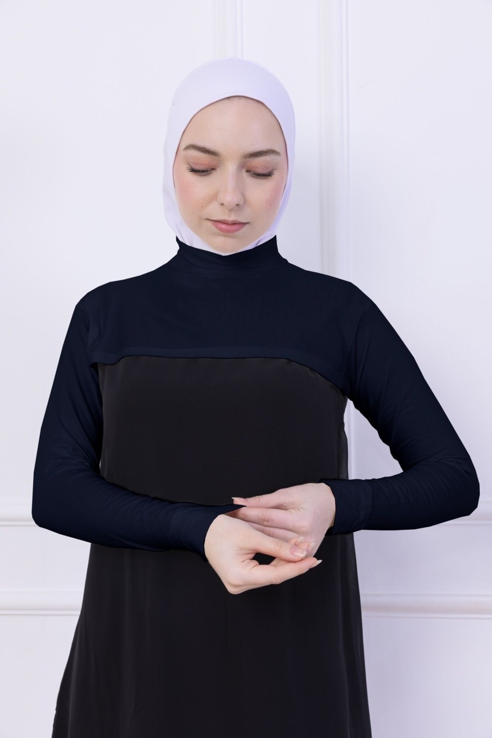 Loggia Balıkçı Yaka Boyunluklu Kolluk - Likralı Kadın Body Tesettür Crop Bolero Lacivert görsel 5