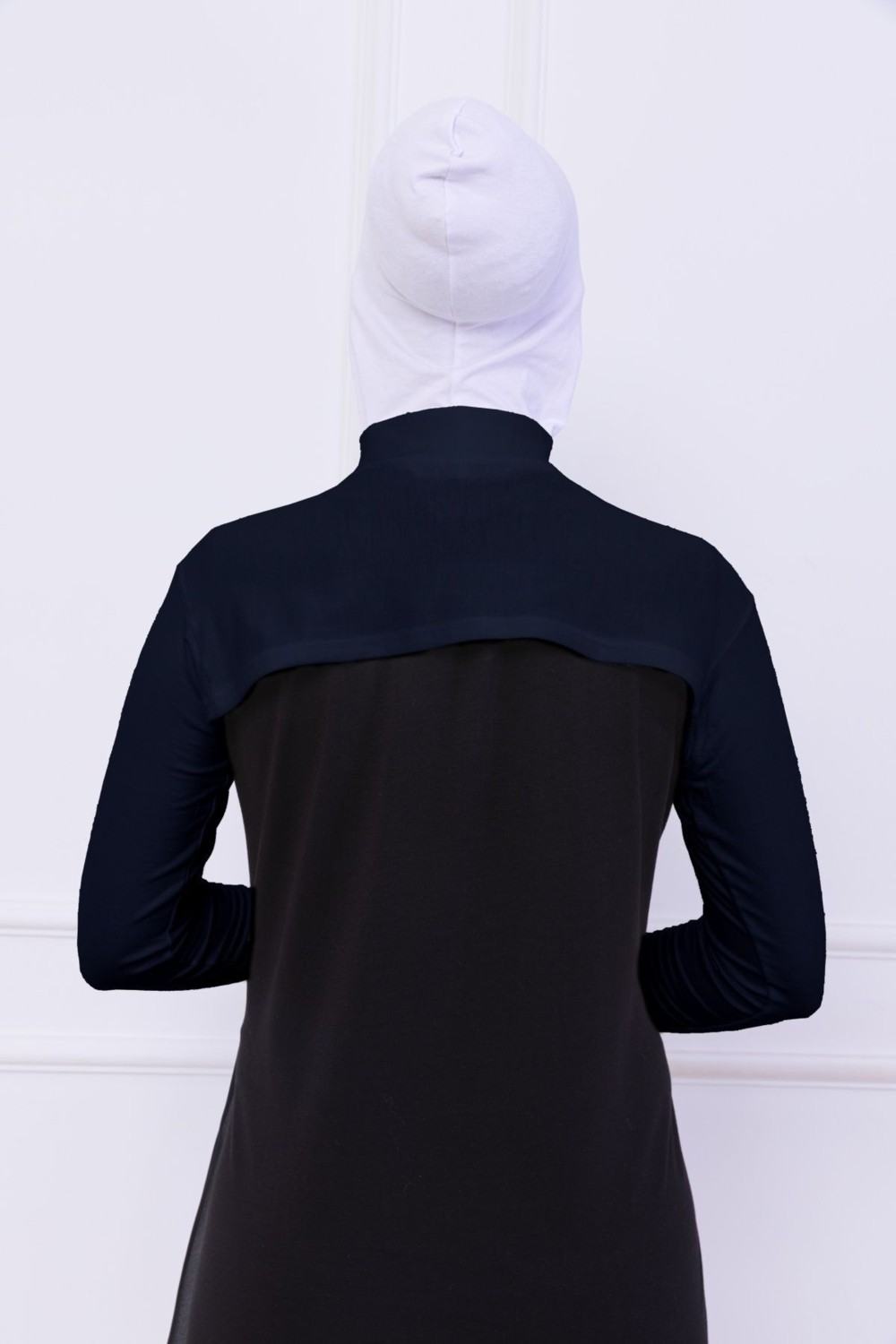 Loggia Balıkçı Yaka Boyunluklu Kolluk - Likralı Kadın Body Tesettür Crop Bolero Lacivert görsel 7
