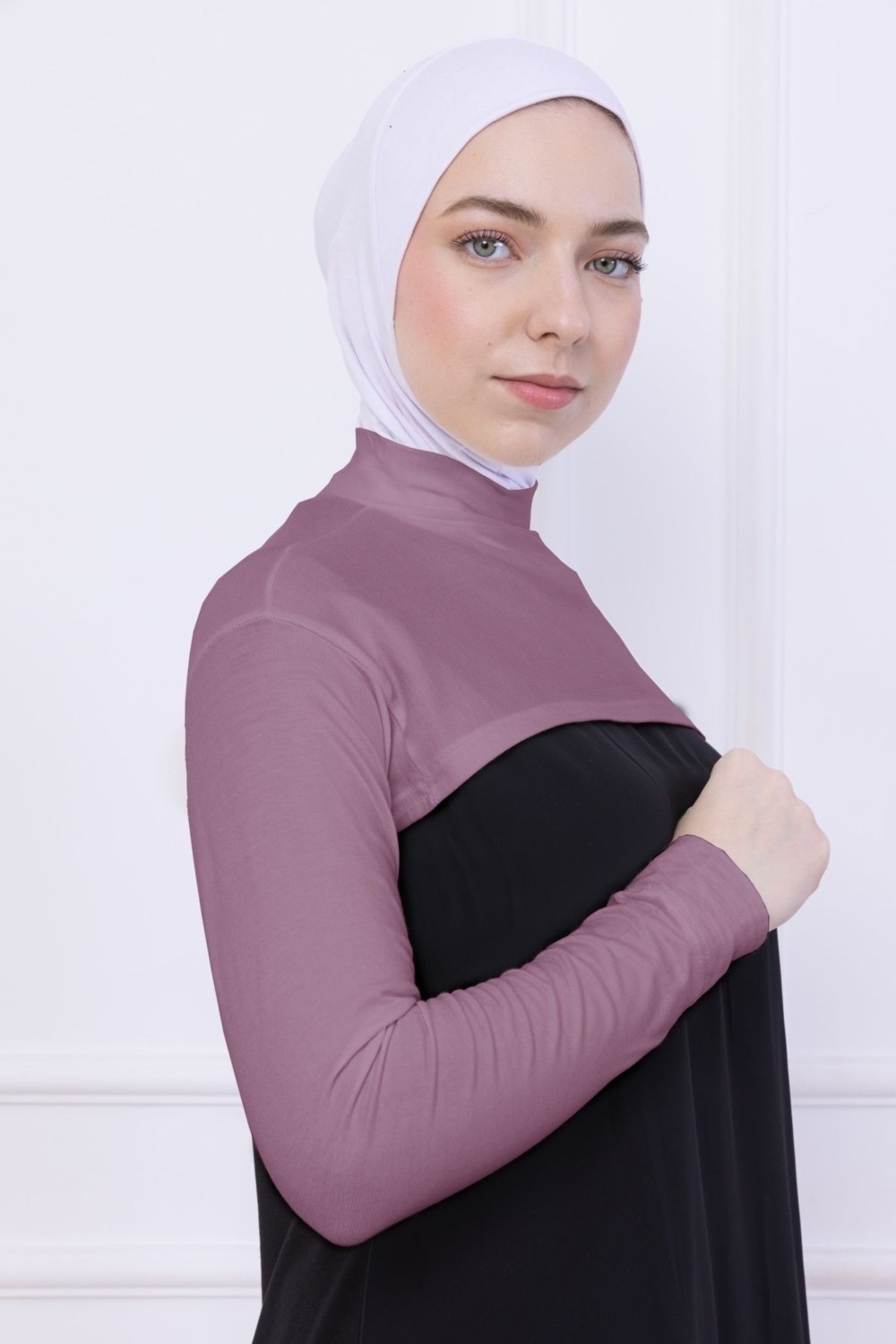Loggia Balıkçı Yaka Boyunluklu Kolluk - Likralı Kadın Body Tesettür Crop Bolero Lacivert görsel 8