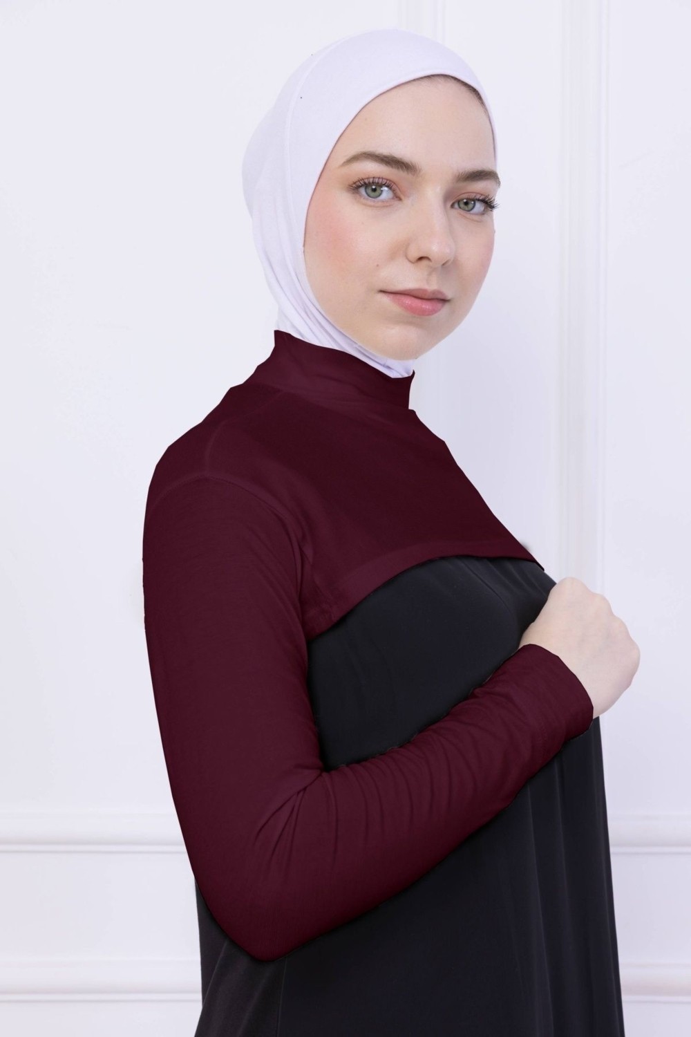 Loggia Balıkçı Yaka Boyunluklu Kolluk - Likralı Kadın Body Tesettür Crop Bolero Lacivert