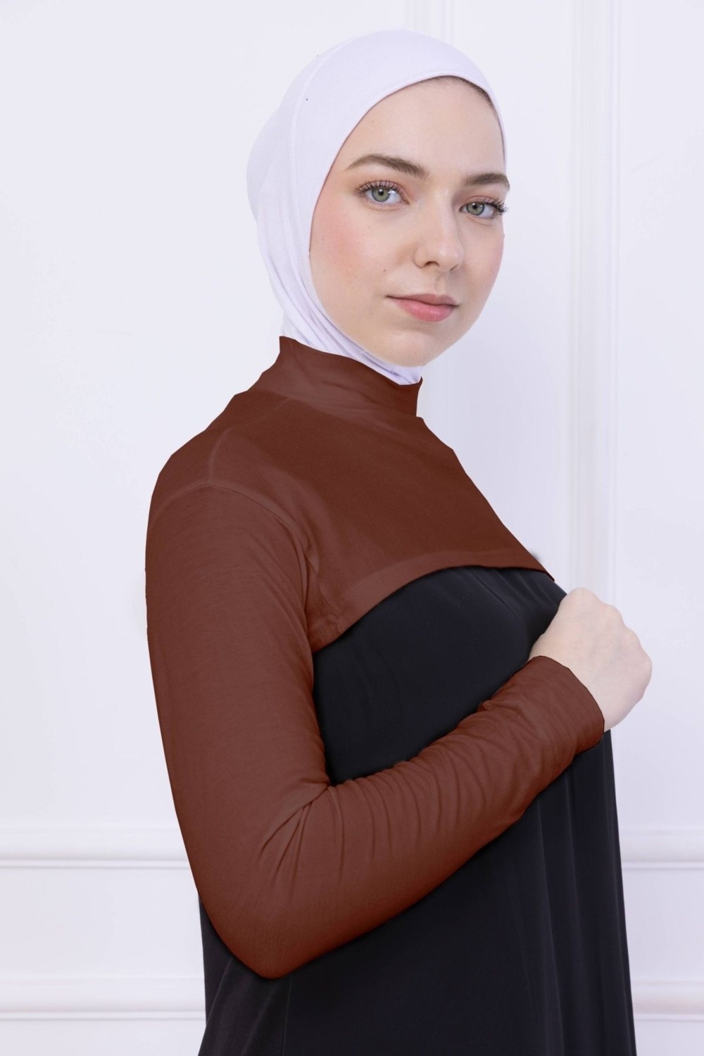 Loggia Balıkçı Yaka Boyunluklu Kolluk - Likralı Kadın Body Tesettür Crop Bolero Lacivert