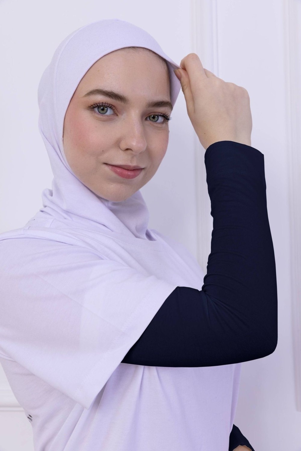 Loggia Likralı Penye Kolluk - Pratik Kadın Tesettür Düz Namaz Kolluğu 1 Çift 40CM Viskon Hijab Lacivert görsel 7