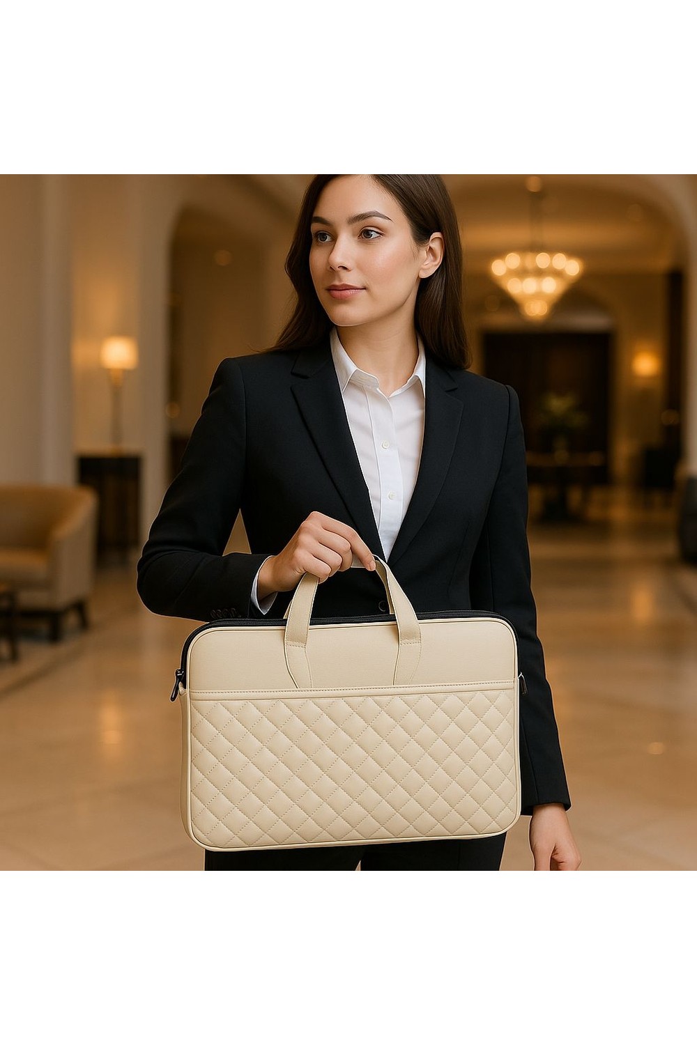 Moda West Premium Kapitone Desen 15" & 16"inç Laptop Notebook Tabletlere Uyumlu Evrak Dosya Bilgisayar Çantası görsel 2