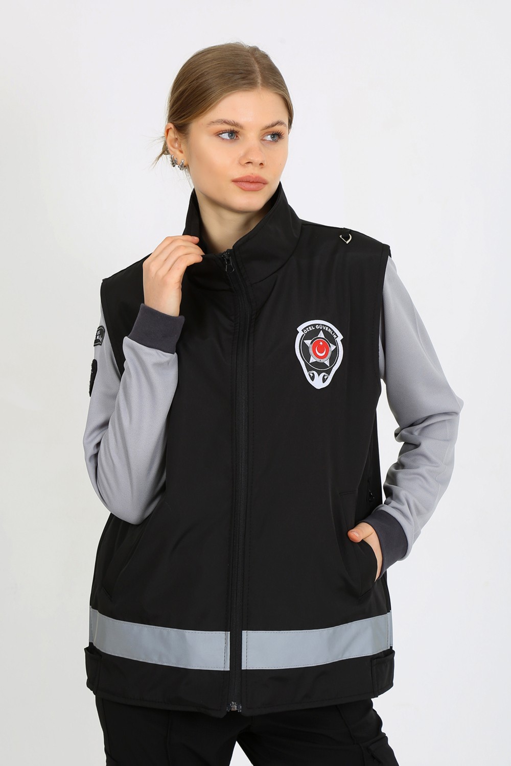 Moda Canel Yeni Tip Güvenlik Bayan Kışlık Içi Kapitoneli Siyah Yelek (Armalı, Baskılı)