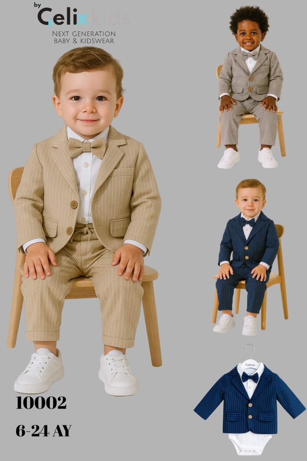 tinytrends Erkek Bebek Exclusive Cut Luxury Zıbınlı Gömlek Ceketli Takım Elbise Özel Gün Düğün Party görsel 5