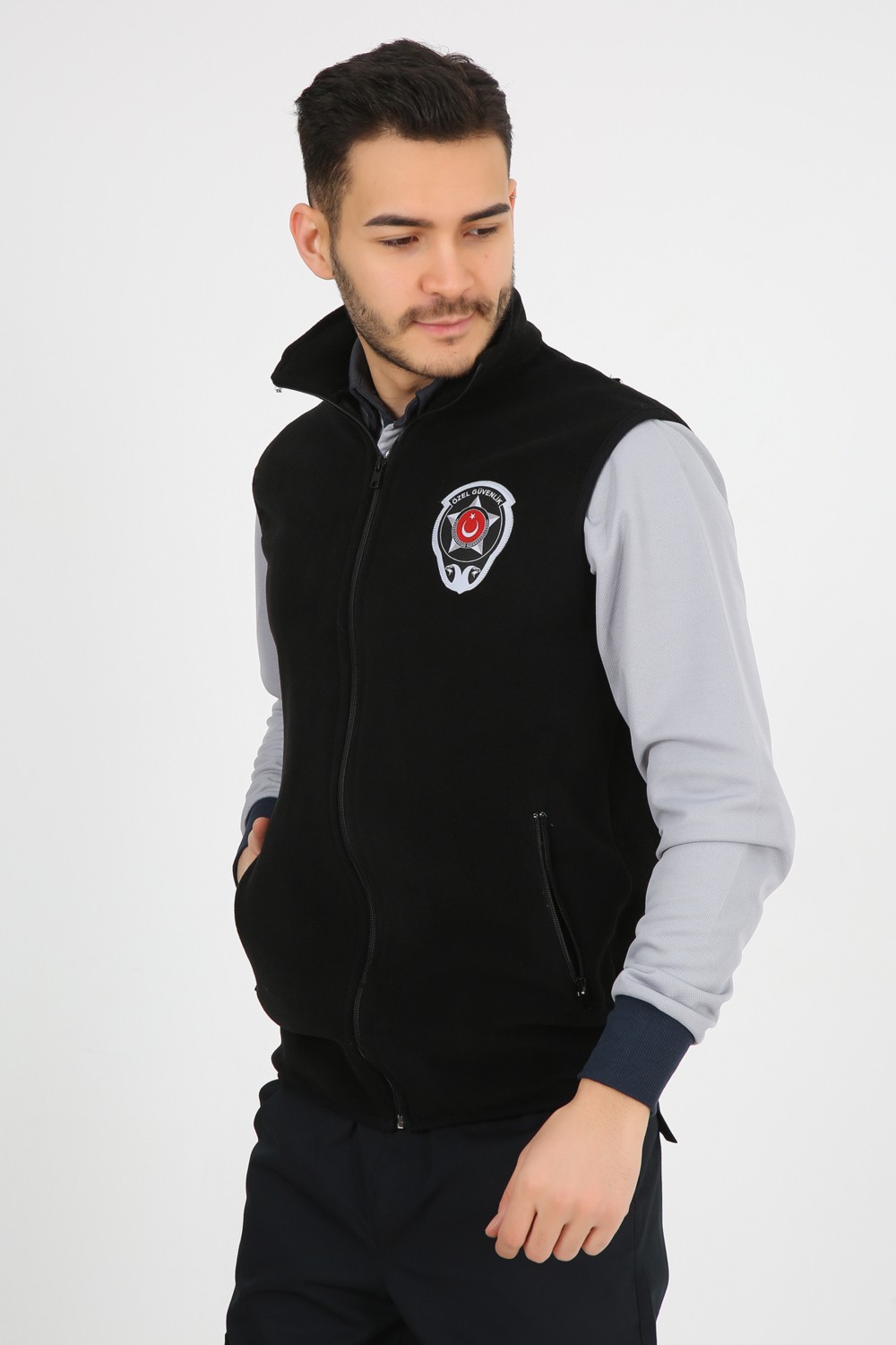 Moda Canel Siyah Özel Güvenlik Erkek Polar Yelek (Armalı ve Sırt Nakışlı) görsel 3