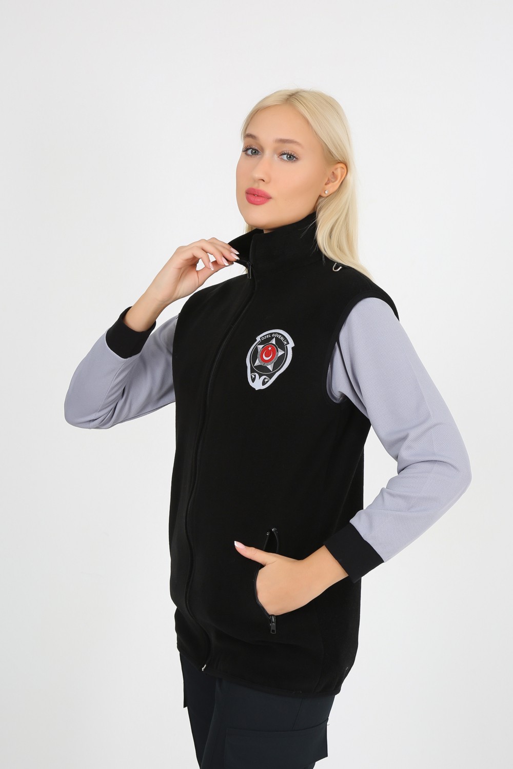 Moda Canel Siyah Özel Güvenlik Bayan Polar Yelek (Armalı ve Sırt Nakışlı) görsel 2