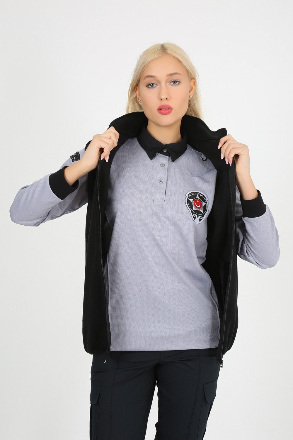 Moda Canel Siyah Özel Güvenlik Bayan Polar Yelek (Armalı ve Sırt Nakışlı) görsel 4