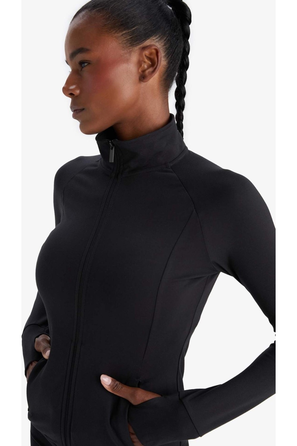 DeFacto Fitted Vücuda Oturan Ultra Soft Dik Yaka Çift Cepli Parmak Detaylı Fermuarlı Spor Hırka B3985AX25AU görsel 7