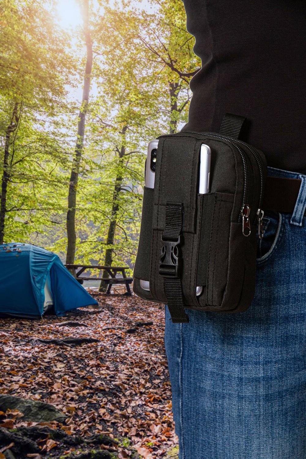 Avca Siyah Erkek Telefon Bölmeli Taktik Bel Kemer Çanta