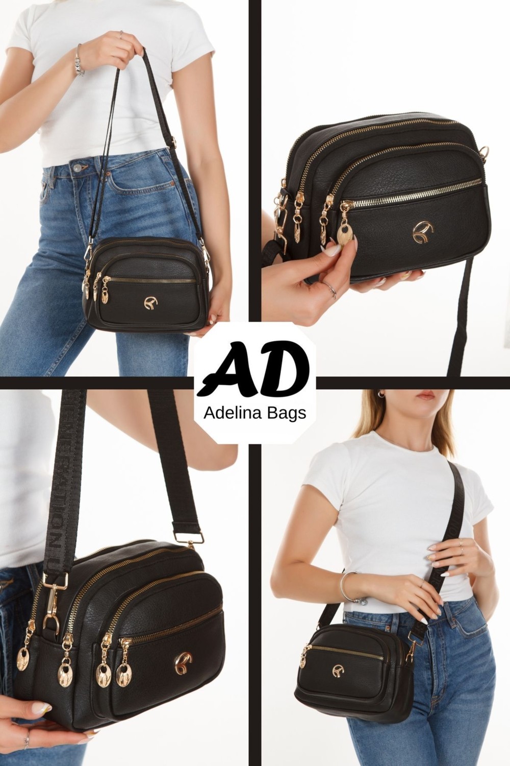 Adelina Bags Kadın Çapraz Askılı Günlük Siyah Omuz Çantası görsel 6