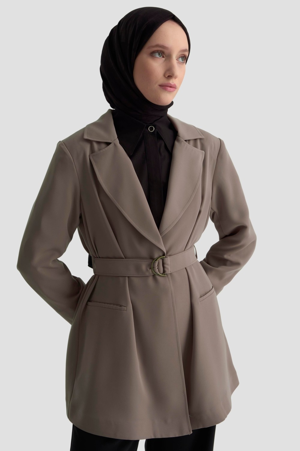 Armine Kemerli Ceket 25K5103 Vizon görsel 2