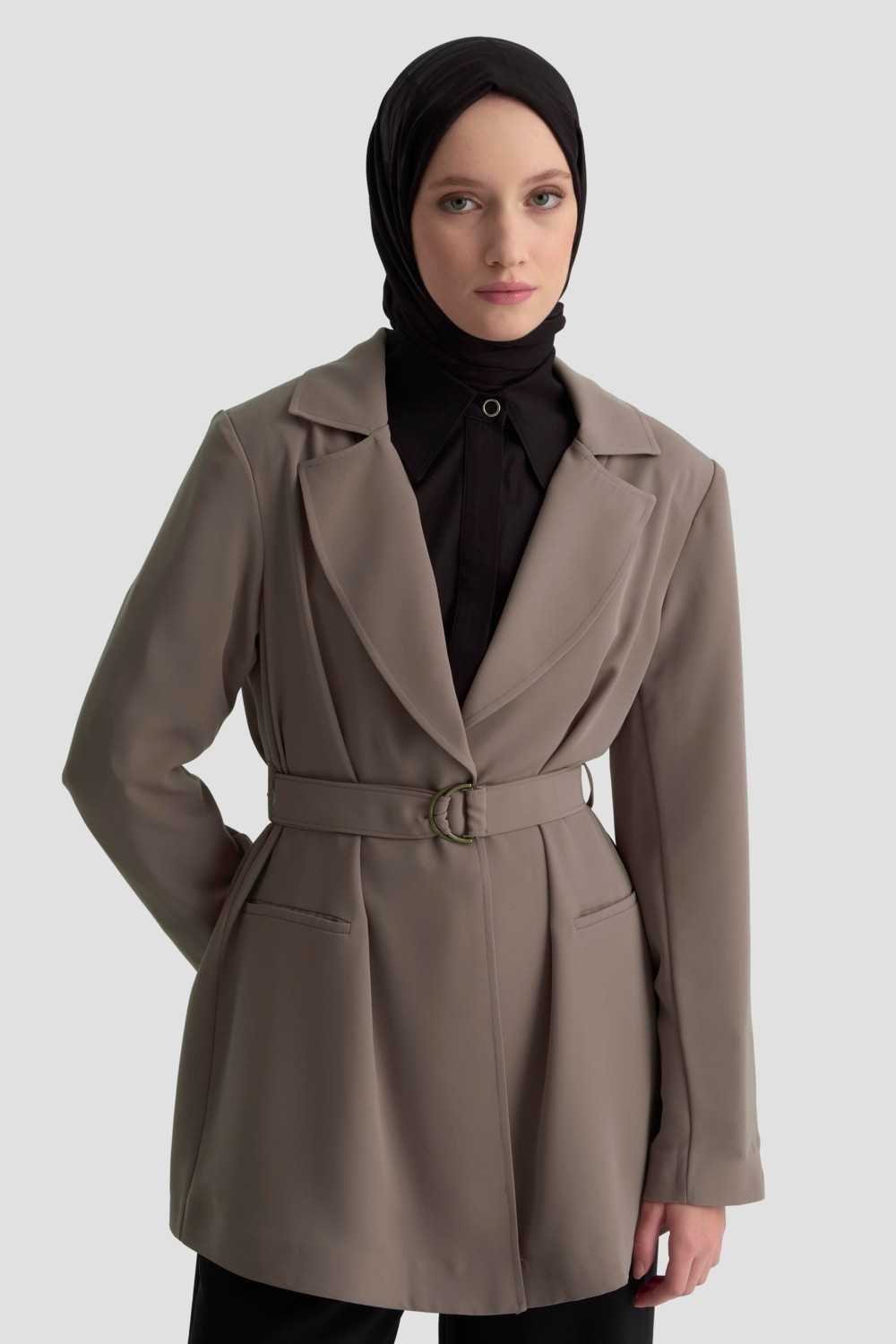 Armine Kemerli Ceket 25K5103 Vizon görsel 3