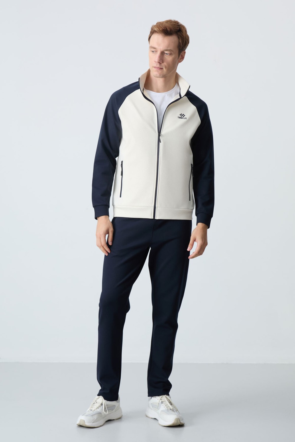 Tommy Life Çağla Siyah Dik Yaka Çift Renk Rahat Form Klasik Paça Erkek Eşofman Takımı - 85113 görsel 6