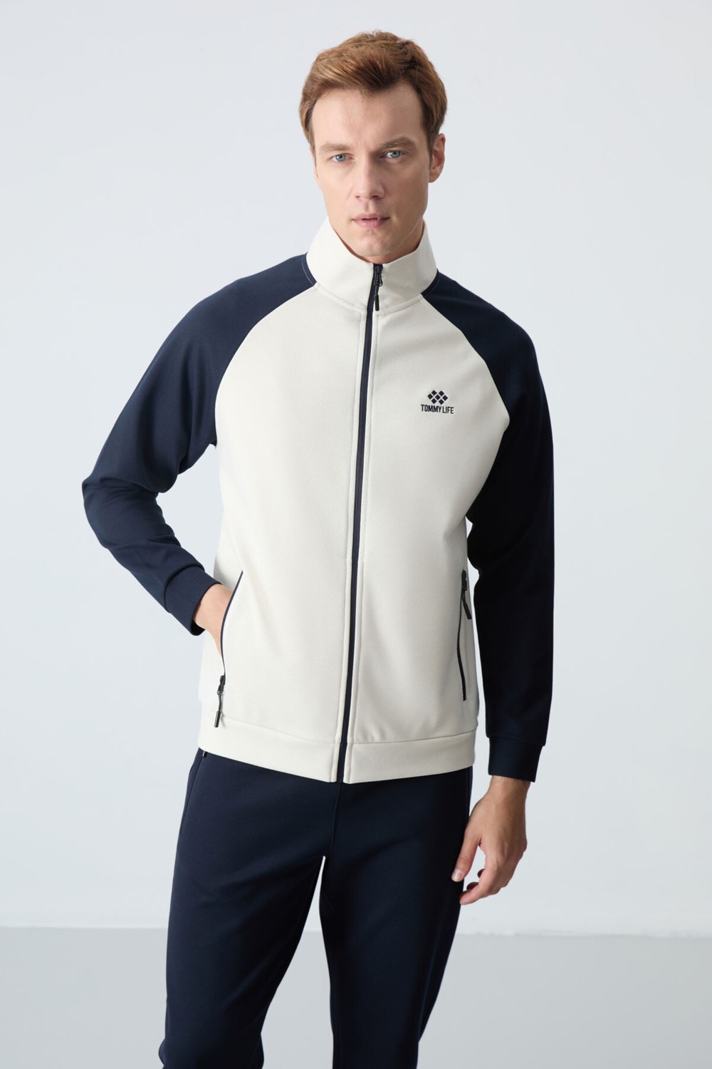 Tommy Life Çağla Siyah Dik Yaka Çift Renk Rahat Form Klasik Paça Erkek Eşofman Takımı - 85113 görsel 8