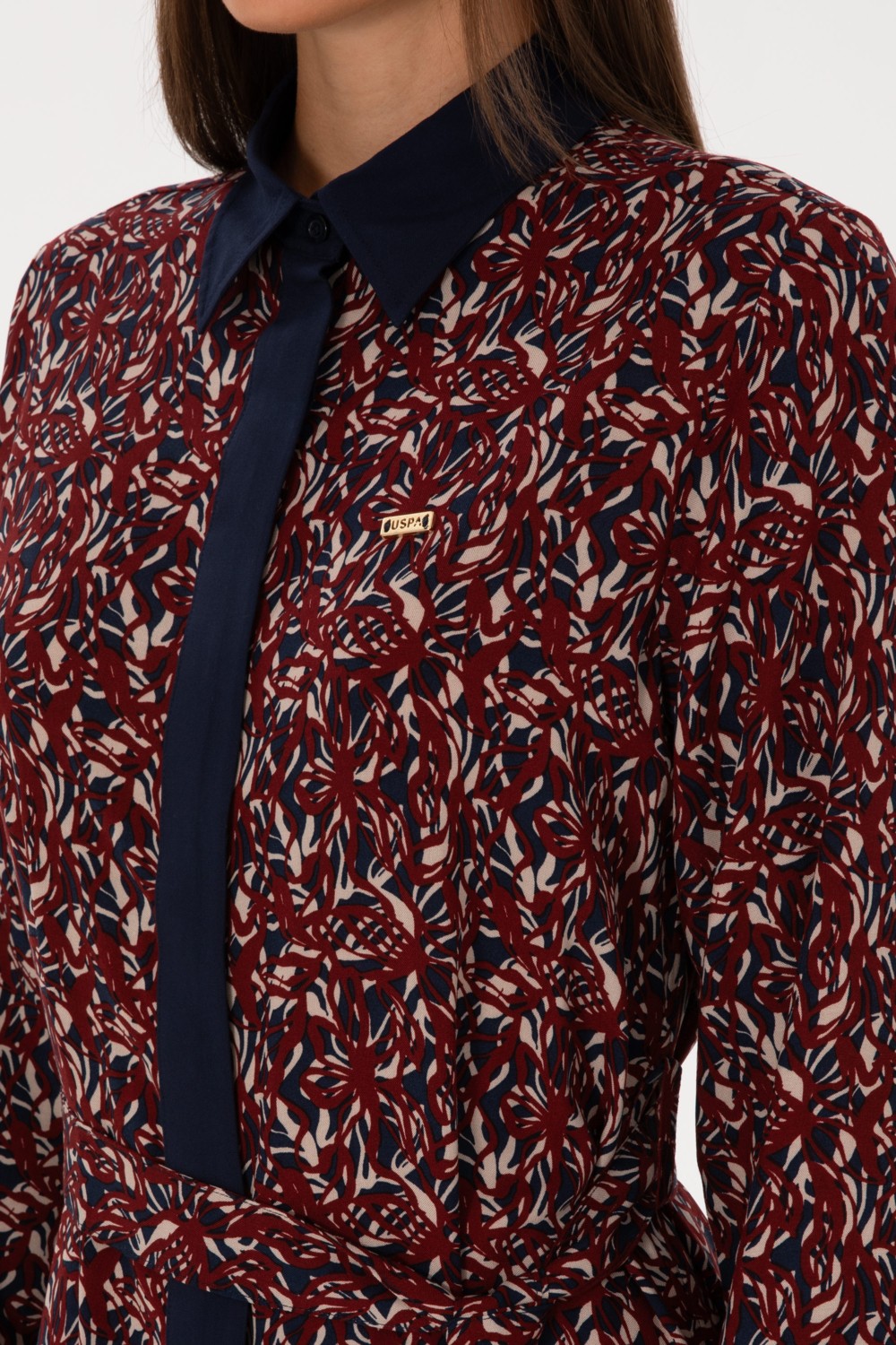 U.S. Polo Assn. Kadın Lacivert Kemerli Dokuma Elbise 50316431-VR033 görsel 6