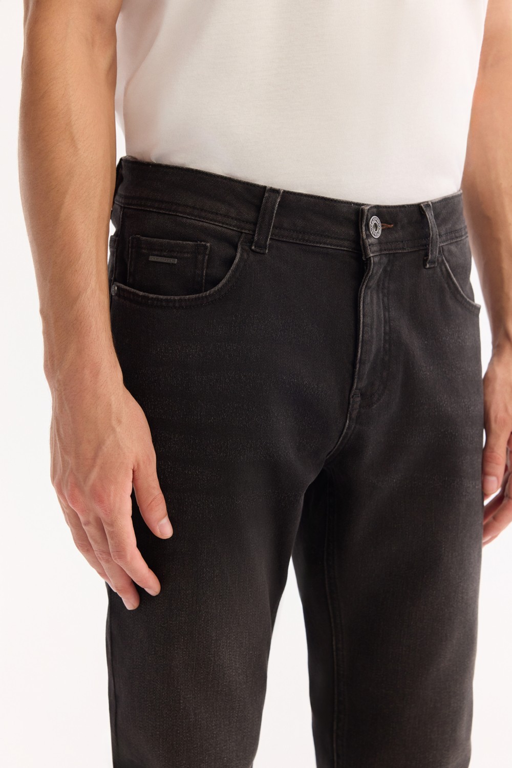 AVVA Erkek Kahverengi Klasik Bel Pamuklu Eskitme Yıkamalı Berlin Slim Fit Jean Pantolon A52Y3501 görsel 3