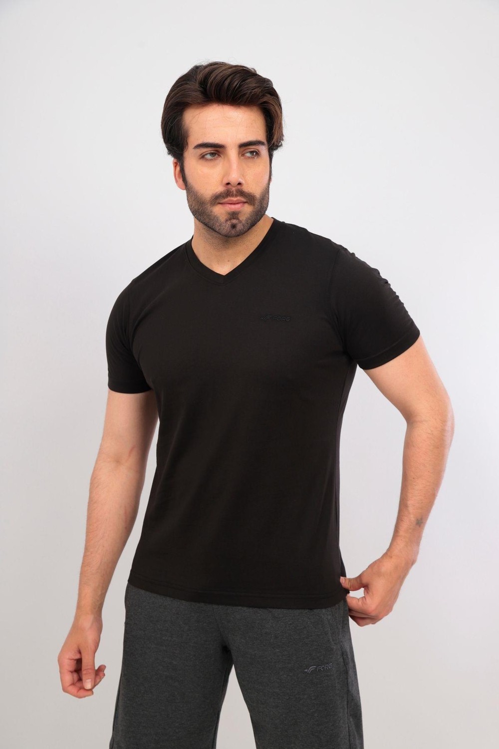 Fore Sport Erkek V Yaka Tshirt Şort Cep Fermuarlı Alt Üst Takım görsel 3