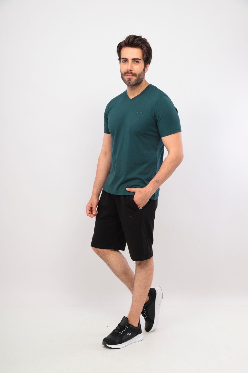 Fore Sport Erkek V Yaka Tshirt Şort Cep Fermuarlı Alt Üst Takım görsel 7